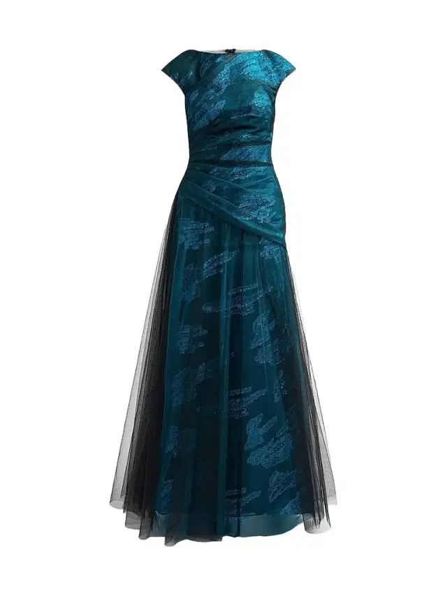Rene Ruiz Collection Women's Illusion Tulle & Fil Coupe Draped Gown - Teal