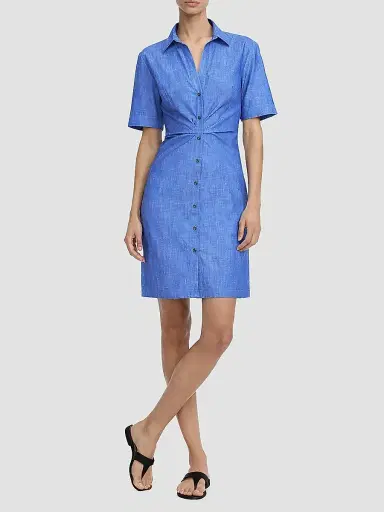Callas Milano Women's Ondine Short Sleeve Tucked Waist Shirt Dress - Indigo | Thumbnail 2 Callas Milano Women's Ondine Short Sleeve Tucked Waist Shirt Dress - Indigo | Thumbnail 2