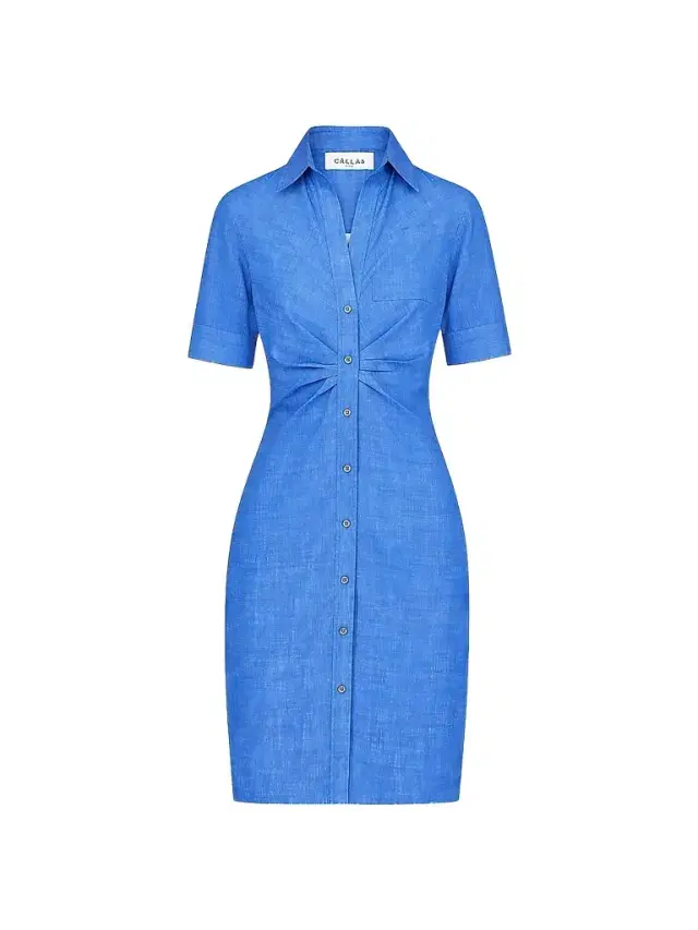 Callas Milano Women's Ondine Short Sleeve Tucked Waist Shirt Dress - Indigo