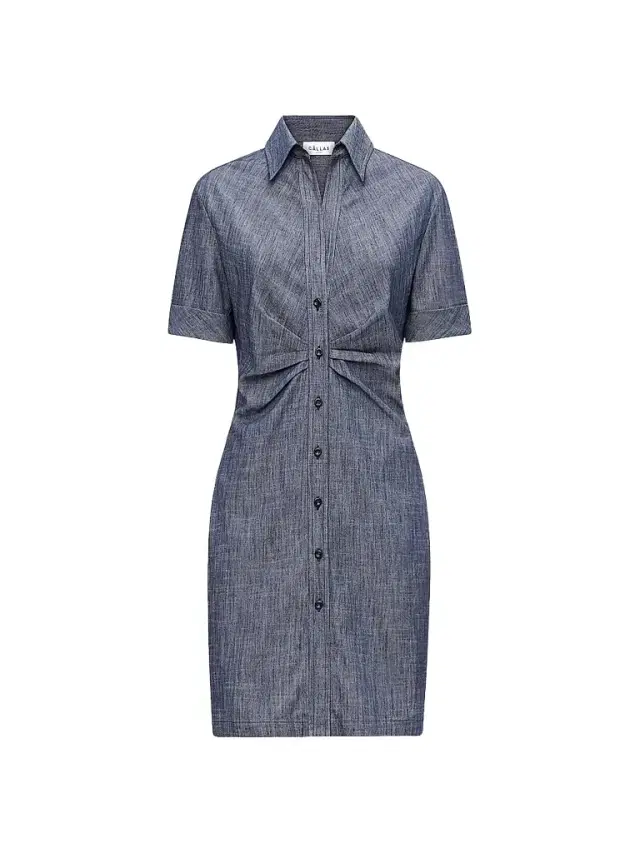 Callas Milano Women's Ondine Short Sleeve Tucked Waist Shirt Dress - Navy