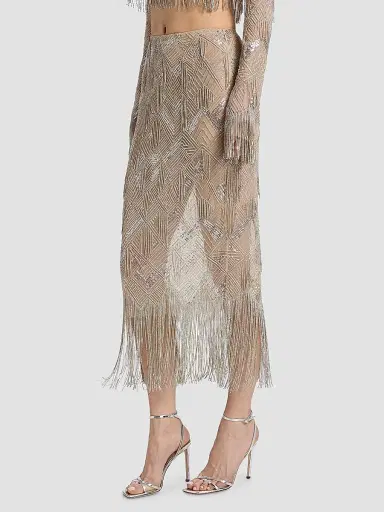 Lapointe Women's Geometric Crystal Fringe Skirt - Silver - Size 6 | Thumbnail 4 Lapointe Women's Geometric Crystal Fringe Skirt - Silver - Size 6 | Thumbnail 4