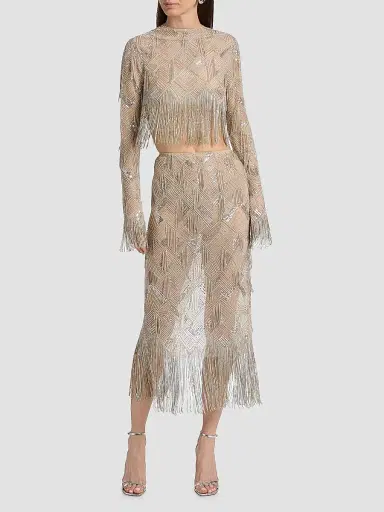 Lapointe Women's Geometric Crystal Fringe Crop Top - Silver - Size 10 | Thumbnail 2 Lapointe Women's Geometric Crystal Fringe Crop Top - Silver - Size 10 | Thumbnail 2
