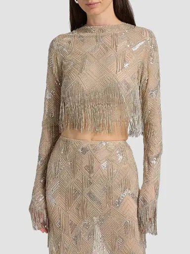 Lapointe Women's Geometric Crystal Fringe Crop Top - Silver - Size 10 | Thumbnail 3 Lapointe Women's Geometric Crystal Fringe Crop Top - Silver - Size 10 | Thumbnail 3