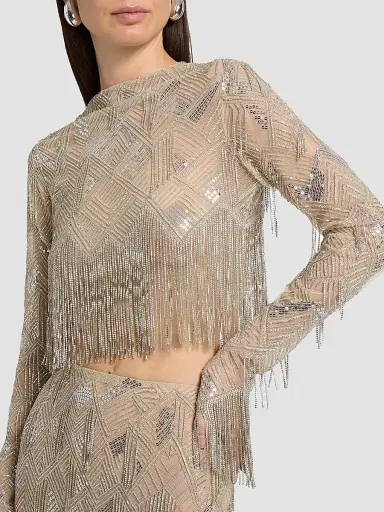 Lapointe Women's Geometric Crystal Fringe Crop Top - Silver - Size 10 | Thumbnail 6 Lapointe Women's Geometric Crystal Fringe Crop Top - Silver - Size 10 | Thumbnail 6
