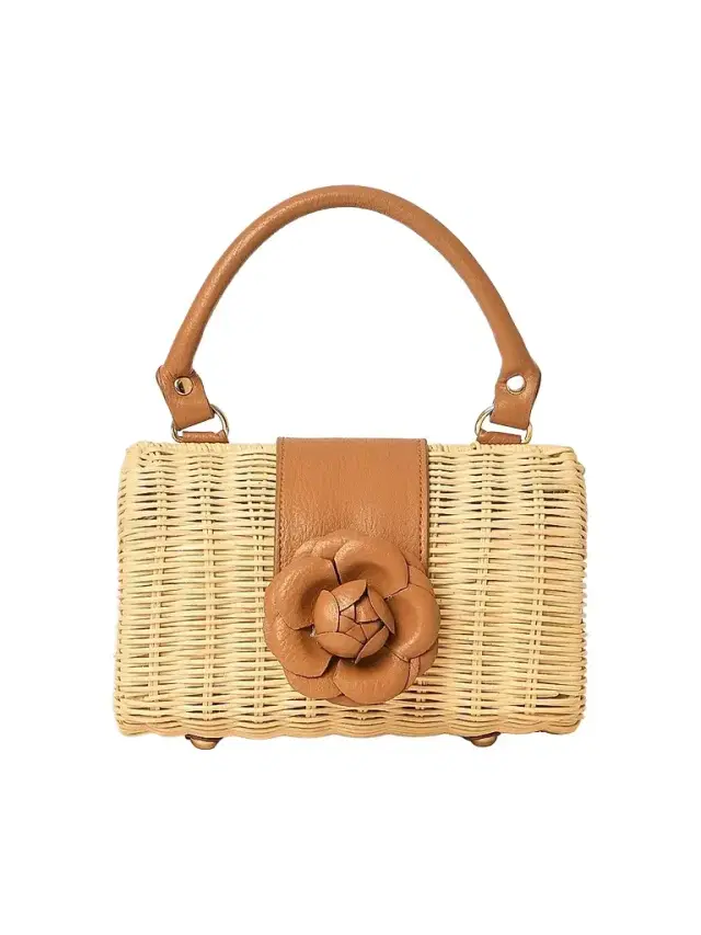 BTB Los Angeles Women's Melody Rattan Leather Trim Clutch - Natural Chocolate