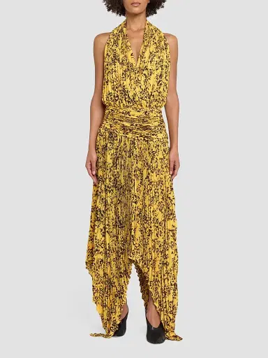 Proenza Schouler Women's Paulina Printed Pleated Midi Dress - Gold Multi - Size 10 | Thumbnail 2 Proenza Schouler Women's Paulina Printed Pleated Midi Dress - Gold Multi - Size 10 | Thumbnail 2