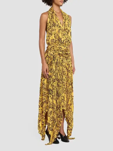 Proenza Schouler Women's Paulina Printed Pleated Midi Dress - Gold Multi - Size 10 | Thumbnail 3 Proenza Schouler Women's Paulina Printed Pleated Midi Dress - Gold Multi - Size 10 | Thumbnail 3
