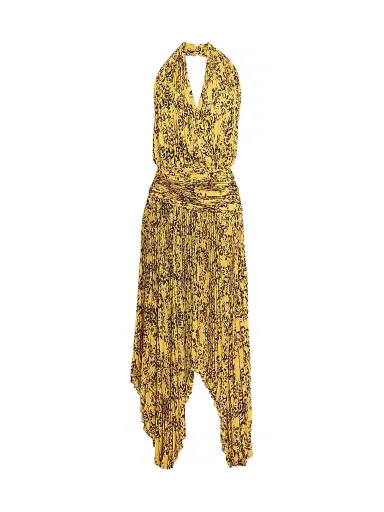Proenza Schouler Women's Paulina Printed Pleated Midi Dress - Gold Multi - Size 10 | Thumbnail 1 Proenza Schouler Women's Paulina Printed Pleated Midi Dress - Gold Multi - Size 10 | Thumbnail 1