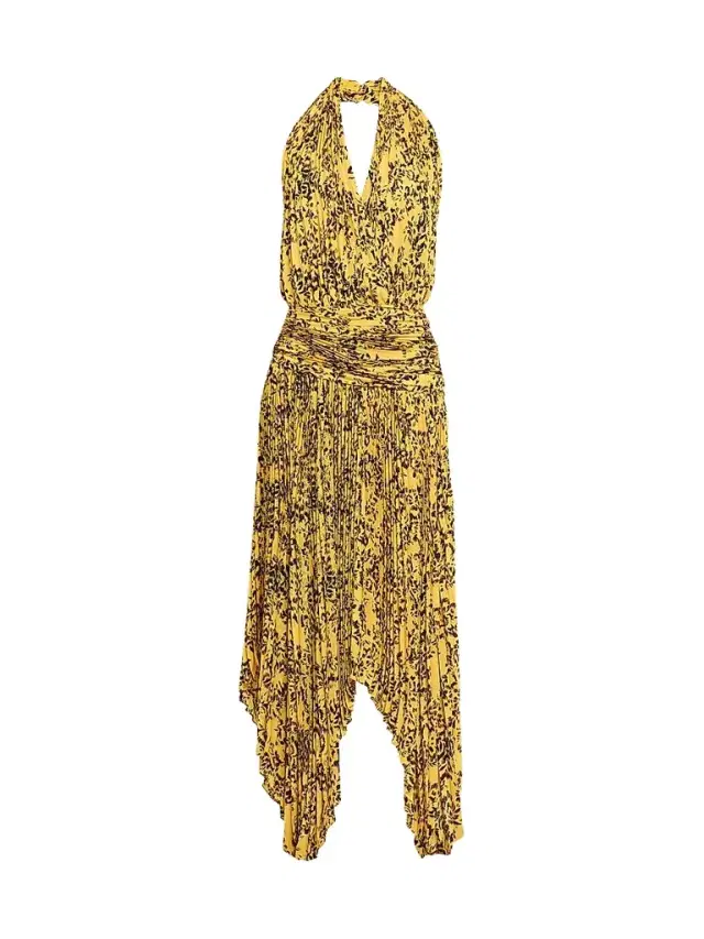 Proenza Schouler Women's Paulina Printed Pleated Midi Dress - Gold Multi