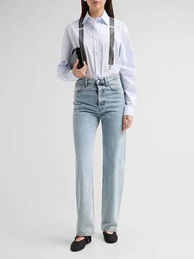 MOSCHINO Women's Suspender Print Check Cotton Shirt - Multi Violet - Size XL | Thumbnail 2