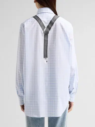 MOSCHINO Women's Suspender Print Check Cotton Shirt - Multi Violet - Size XL | Thumbnail 3