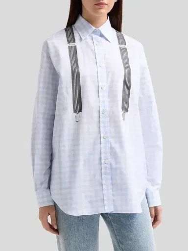 MOSCHINO Women's Suspender Print Check Cotton Shirt - Multi Violet - Size XL | Thumbnail 4