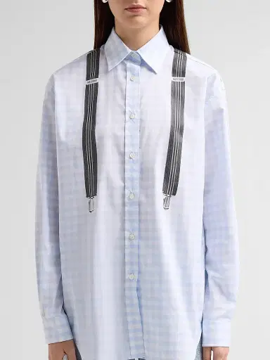 MOSCHINO Women's Suspender Print Check Cotton Shirt - Multi Violet - Size XL | Thumbnail 5