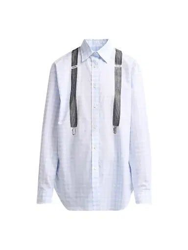 MOSCHINO Women's Suspender Print Check Cotton Shirt - Multi Violet - Size XL | Thumbnail 1