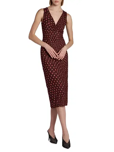 Stella McCartney Women's Polka Dot Mesh V-Neck Midi Dress - Burgundy Pink - Size XS | Thumbnail 2