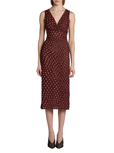Stella McCartney Women's Polka Dot Mesh V-Neck Midi Dress - Burgundy Pink - Size XS | Thumbnail 3