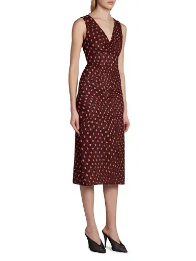 Stella McCartney Women's Polka Dot Mesh V-Neck Midi Dress - Burgundy Pink - Size XS | Thumbnail 4