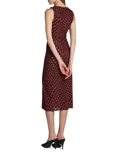 Stella McCartney Women's Polka Dot Mesh V-Neck Midi Dress - Burgundy Pink - Size XS | Thumbnail 5