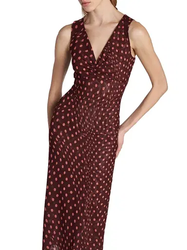 Stella McCartney Women's Polka Dot Mesh V-Neck Midi Dress - Burgundy Pink - Size XS | Thumbnail 6