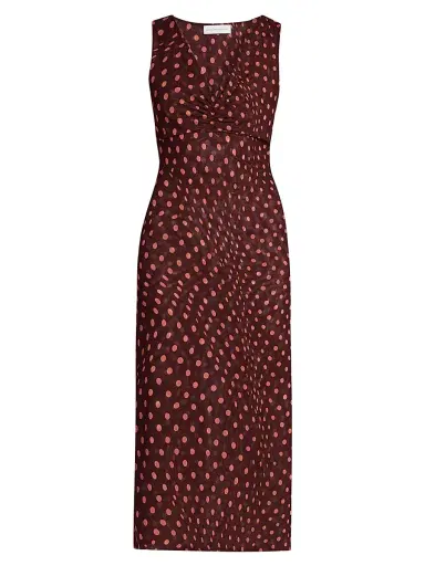 Stella McCartney Women's Polka Dot Mesh V-Neck Midi Dress - Burgundy Pink - Size XS | Thumbnail 1