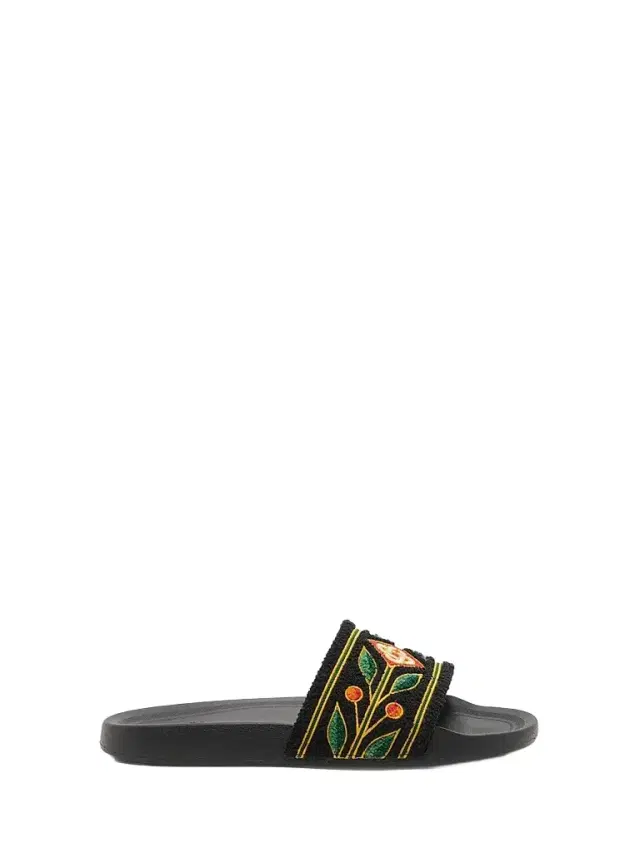 Men's Embroidered Terry Slide Sandals - Black