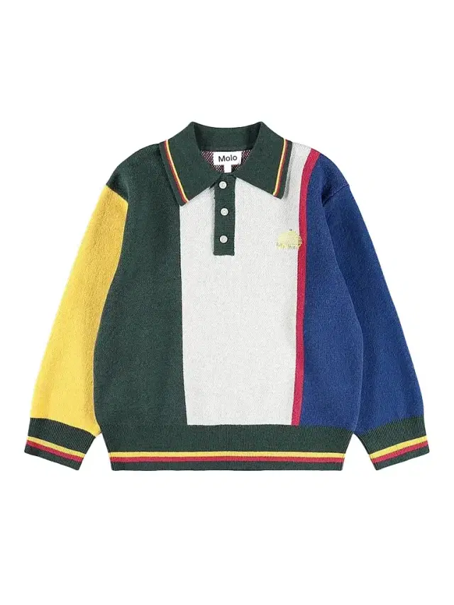 Molo Little Boy's & Boy's Bertil Colorblocked Cotton-Wool Long-Sleeve Polo Shirt - Mash Up Moon