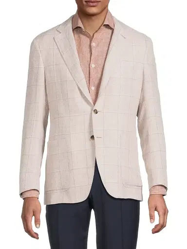 Canali Men's Windowpane Linen-Wool Sportcoat - Light Pink - Size 44 | Thumbnail 3 Canali Men's Windowpane Linen-Wool Sportcoat - Light Pink - Size 44 | Thumbnail 3