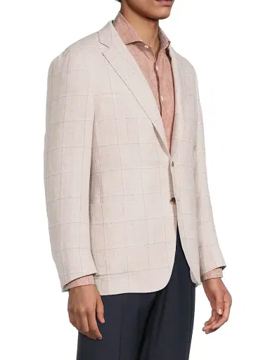 Canali Men's Windowpane Linen-Wool Sportcoat - Light Pink - Size 44 | Thumbnail 4 Canali Men's Windowpane Linen-Wool Sportcoat - Light Pink - Size 44 | Thumbnail 4
