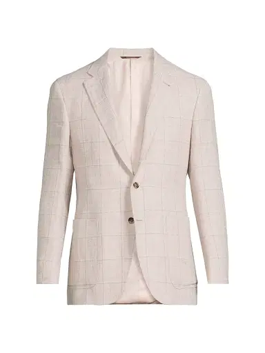 Canali Men's Windowpane Linen-Wool Sportcoat - Light Pink - Size 44 | Thumbnail 1 Canali Men's Windowpane Linen-Wool Sportcoat - Light Pink - Size 44 | Thumbnail 1