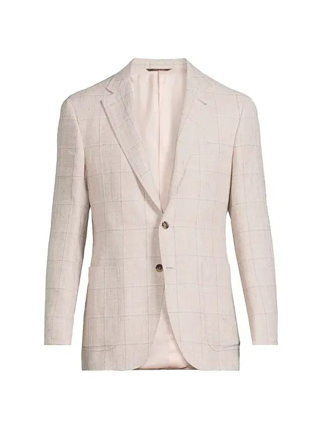 Canali Men's Windowpane Linen-Wool Sportcoat - Light Pink