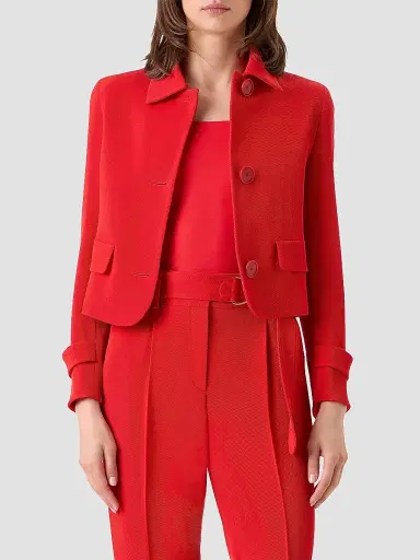 Akris punto Women's Virgin Wool Boxy Button-Front Jacket - Red - Size 16 | Thumbnail 4