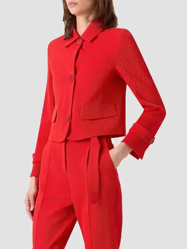 Akris punto Women's Virgin Wool Boxy Button-Front Jacket - Red - Size 16 | Thumbnail 6