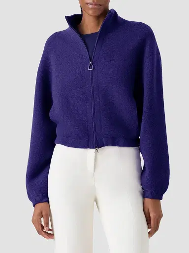 Akris Women's Cashmere Stand-Collar Zip-Front Cardigan - Dark Purple - Size 16 | Thumbnail 4 Akris Women's Cashmere Stand-Collar Zip-Front Cardigan - Dark Purple - Size 16 | Thumbnail 4