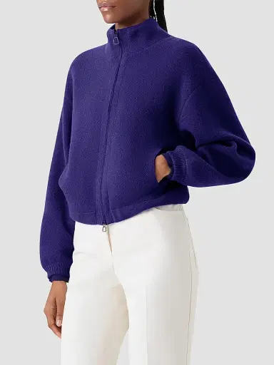 Akris Women's Cashmere Stand-Collar Zip-Front Cardigan - Dark Purple - Size 16 | Thumbnail 6 Akris Women's Cashmere Stand-Collar Zip-Front Cardigan - Dark Purple - Size 16 | Thumbnail 6