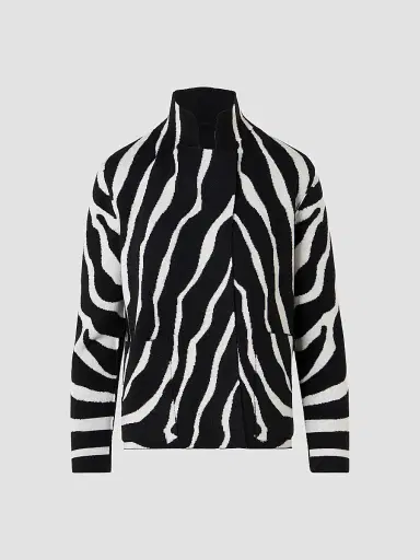 Akris Women's Zebra-Printed Double-Faced Cashmere Reversible Cardigan - Black Ecru - Size 16 | Thumbnail 3 Akris Women's Zebra-Printed Double-Faced Cashmere Reversible Cardigan - Black Ecru - Size 16 | Thumbnail 3