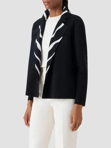 Akris Women's Zebra-Printed Double-Faced Cashmere Reversible Cardigan - Black Ecru - Size 16 | Thumbnail 7 Akris Women's Zebra-Printed Double-Faced Cashmere Reversible Cardigan - Black Ecru - Size 16 | Thumbnail 7