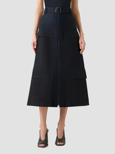 Akris Women's Poplin A-Line Belted Cargo Midi Skirt - Black - Size 6 | Thumbnail 2 Akris Women's Poplin A-Line Belted Cargo Midi Skirt - Black - Size 6 | Thumbnail 2