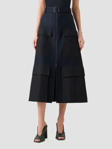 Akris Women's Poplin A-Line Belted Cargo Midi Skirt - Black - Size 6 | Thumbnail 4 Akris Women's Poplin A-Line Belted Cargo Midi Skirt - Black - Size 6 | Thumbnail 4