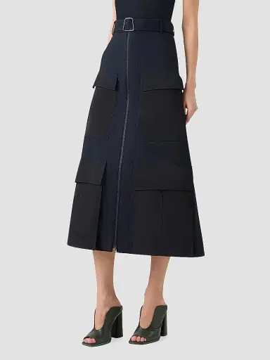 Akris Women's Poplin A-Line Belted Cargo Midi Skirt - Black - Size 6 | Thumbnail 6 Akris Women's Poplin A-Line Belted Cargo Midi Skirt - Black - Size 6 | Thumbnail 6