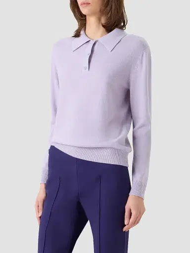 Akris Women's Cashmere Knit Polo Sweater - Malva - Size 16 | Thumbnail 6 Akris Women's Cashmere Knit Polo Sweater - Malva - Size 16 | Thumbnail 6