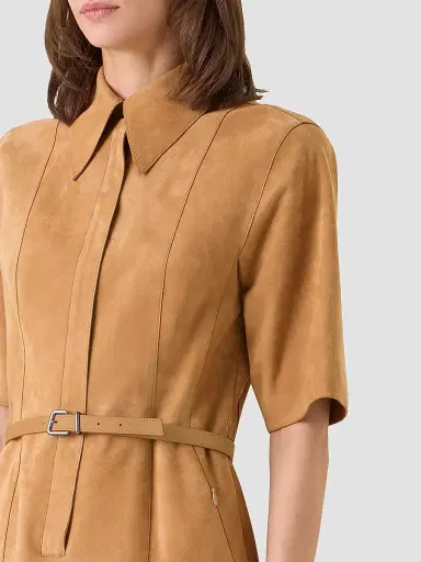 Akris Women's Suede Belted Shirtdress - Camel - Size 6 | Thumbnail 4