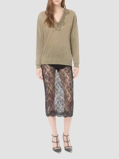 Valentino Garavani Women's Lurex Jumper with Lace | Thumbnail 2