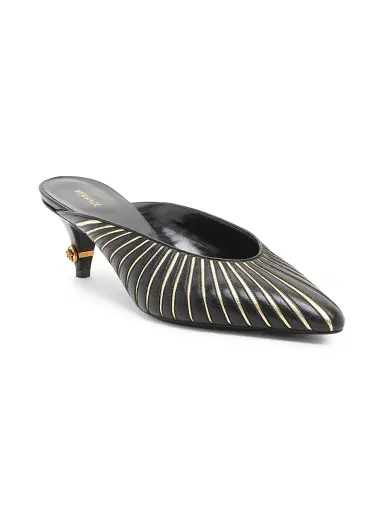 Versace Women's 55MM Metallic Striped Leather Mules | Thumbnail 2