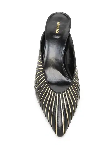 Versace Women's 55MM Metallic Striped Leather Mules | Thumbnail 4