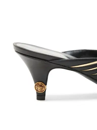 Versace Women's 55MM Metallic Striped Leather Mules | Thumbnail 5