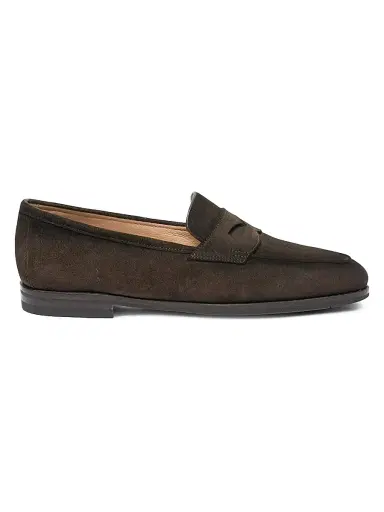 Santoni Women's Carla Suede Penny Loafers - Dark Brown - Size 12 | Thumbnail 1 Santoni Women's Carla Suede Penny Loafers - Dark Brown - Size 12 | Thumbnail 1