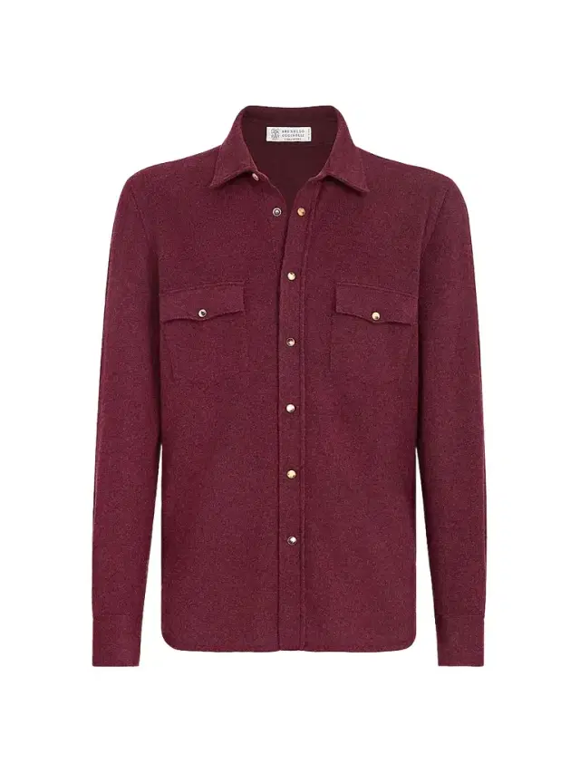 Brunello Cucinelli Men's Virgin Wool, Cashmere and Silk Knit Shirt - Burgundy