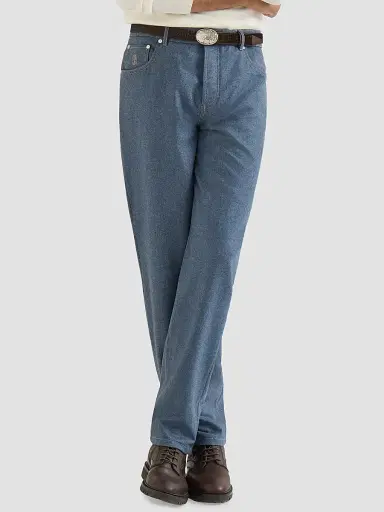 Brunello Cucinelli Men's Virgin Wool Flannel Five-Pocket Trousers - Cerulean - Size 48 | Thumbnail 4
