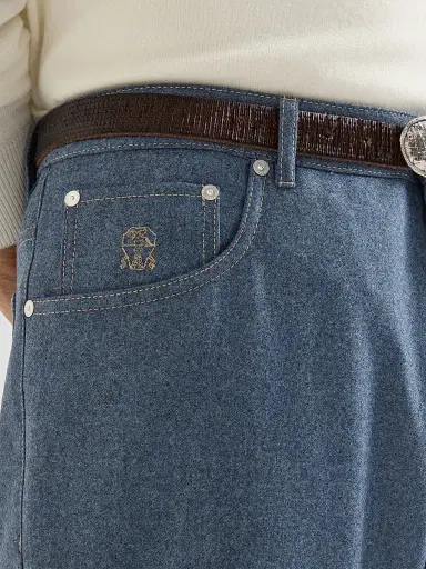 Brunello Cucinelli Men's Virgin Wool Flannel Five-Pocket Trousers - Cerulean - Size 48 | Thumbnail 5