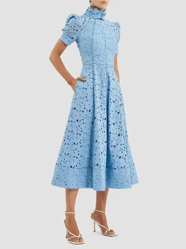 Rebecca Vallance Women's Kitsu Eyelet Floral Cotton Midi-Dress - Blue - Size 12 | Thumbnail 2